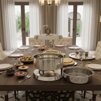 Plat de service rond de luxe arabe en métal, motif écailles de poisson, chauffe-soupe Handi, base découpée, pour buffet du Ramadan, unité individuelle