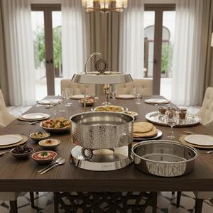 Luxury Arabic Round Chafing Dish Fish Scale Pattern Metal Handi Soup Warmer Cutout Base Ramadan <b>Buffet</b> <b>Server</b> Single Unit - Product Image 3