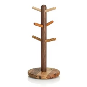 <b>Mug</b> <b>Holder</b> Dark Stained Live Edge Round Base Wooden Trunk 6 Horizontal Pegs Kitchen Countertop Coffee Bar Cup Organizer <b>Mug</b> Hold - Product Image 2