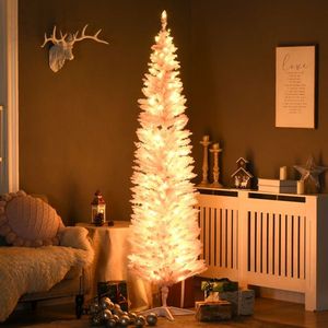 7ft Pre-Lit Slim Noble Fir Artificial Christmas <b>Tree</b> with 200 Warm White <b>LED</b> <b>Lights</b> 499 Tips Christmas Decoration - Product Image 4