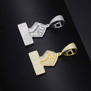 Pendentif poing plaqué or 18 carats avec incrustation de strass, style hip-hop, bijoux de mode unisexe, cadeau - Product Image 2