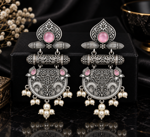 Boucles d'oreilles pendantes en laiton plaqué argent antique, style bohème, avec perles d'imitation taille brillante, pour femmes, vente en gros, pour mariage - Product Image 4
