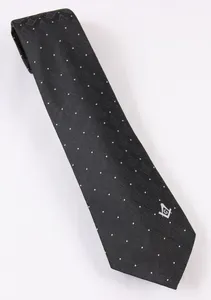 Corbata clásica de seda negra con patrón geométrico de puntos y símbolo masónico para uso empresarial - Product Image 6
