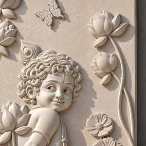 Panel de Arte Mural 3D de Krishna, Escultura del Dios Krishna Bebé Bal Gopal, Decoración de Pared, Arte Relieve del Dios Indio, Flor de Loto, Personalizado - Product Image 2
