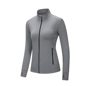 Women's Gray Long Sleeve Zipper Dance Warm-Up Jacket Training Tops Polyester Adult Stage Dancerwear - Product Image 1