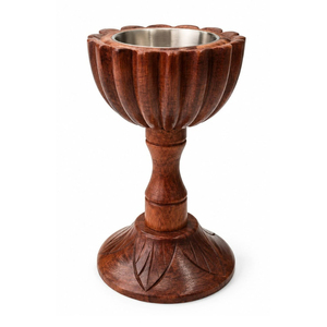 Handcrafted Chalice Wooden <b>Bakhoor</b> Burner Carved Pedestal Incense Holder Round Metal Cup <b>Oud</b> Burner For Home Decoration - Product Image 5