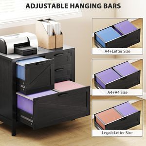 Armadietto Portadocumenti Nero Stile Fattoria con 4 Cassetti Design Laterale per Archiviazione di Documenti Letter/A4/Legale - Product Image 5