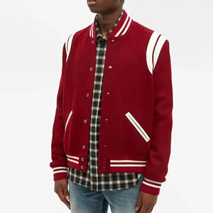 <b>Men's</b> Red <b>White</b> Varsity <b>Jacket</b> Regular Fit Button Front Turn-down Collar Plaid Shirt Style Autumn Casual Wear <b>Men</b> varsity <b>jacket</b> - Product Image 4