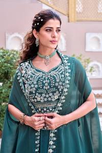Ensemble Lehenga Choli brodé bleu sarcelle avec dupatta en soie, tenue indienne de mariage et de fête, ensemble Lehenga à volants - Product Image 5