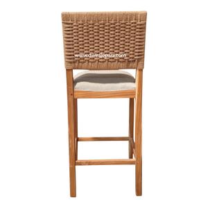 Solid Wood Bar Chair Upholstered Seat Woven <b>Back</b> <b>Counter</b> <b>Stool</b> for Restaurant Cafe Home Bar - Product Image 5
