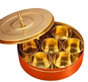 Artistic Metal <b>Masala</b> <b>Box</b> with Decorative Lid Kitchen Spice Storage Container Organizer for Herbs Seasoning Dining - Product Image 6
