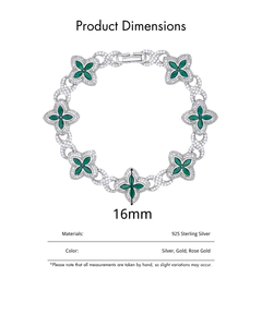 Pulsera de tenis de lujo con moissanita y diseño de flor de trébol, pulsera de eslabones plateados con incrustaciones de piedras de colores, joyería floral para mujer, idea de regalo - Product Image 5