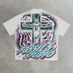 เสื้อยืดโอเวอร์ไซส์ผู้ชาย 300GSM ผ้าฝ้าย 100% สไตล์ฮิปฮอป ทรงหลวม คอกลม ล้างสีแบบแอซิด พิมพ์ลายด้านหลัง แบบ DTG ป้องกันขนร่วง เสื้อสตรีทแวร์ - Product Image 1