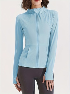 Women's Waterproof Spandex/Nylon Solid <b>Workout</b> <b>Jacket</b> Lightweight Zip-Up Athletic Running Pockets Front Long Sleeve Gym Yoga - Product Image 3