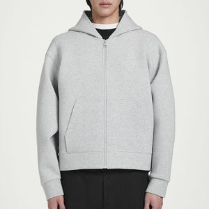 Sweat à capuche zippé gris pour homme, doux au toucher, avec poche avant, coupe décontractée et confortable, 100 % coton, couleur unie, tendance - Product Image 3