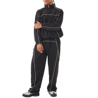 Survêtement unisexe noir à capuche entièrement zippé, style sportif, couleur unie, respirant, en polyester, coupe classique, pour adultes, hiver, réversible