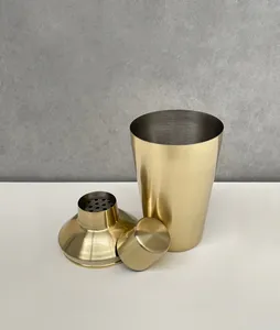 Shaker à cocktails en acier inoxydable doré de haute qualité, finition miroir, mélangeur de boissons avec passoire intégrée, anti-rouille, ustensiles de bar pour les fêtes - Product Image 1