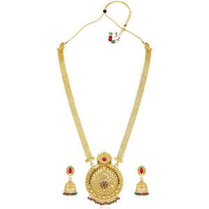 Conjunto de Collar y Pendientes de Aleación Chapada en Oro Indio, Joyería de Boda para Mujer, Diseño Rani Haar, Patrón Floral, Estilo Clásico - Product Image 2
