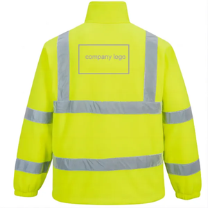 High Visibility Reflective Work <b>Jacket</b> Men's Yellow Safety Coat with <b>Silver</b> Stripes Polyester Material - Product Image 2