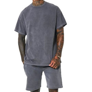 Nouvel ensemble tendance pour homme : T-shirt à manches courtes et short, couleur unie, délavé à l'acide, coupe oversize, design personnalisé, vêtements de marque pour homme, ensemble 2 pièces - Product Image 1