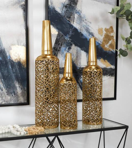 Ensemble de 3 jardinières contemporaines côtières en métal doré faites à la main, de qualité supérieure, design moderne, décoration florale de sol de haute qualité - Product Image 6