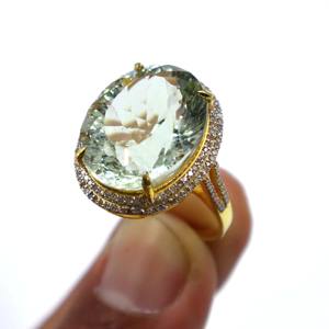 Anillo de Plata de Ley 925 Chapado en Oro Rosa con Amatista Verde Natural y Diamantes, Anillo de Regalo con Piedras Preciosas para Mujer - Product Image 1