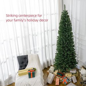 Albero di Natale Verde Sottile da 2,13 m con Luci e Supporto, 818 Rami, Decorazioni per Feste Interne - Product Image 4