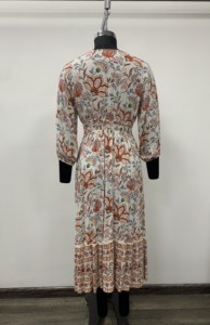 Floral Print V-Neck Midi <b>Dress</b> <b>With</b> Puff <b>Sleeves</b> Elastic Waist Boho Style A-Line Relaxed Fit <b>Summer</b> Casual <b>Dress</b> - Product Image 2
