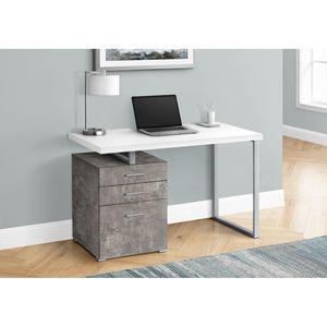 Scrivania per Laptop da 48 Pollici per Ufficio Domestico con Laminato Effetto Cemento Bianco e Cassetti Portaoggetti in Metallo Bianco per Configurazione Destra e Sinistra - Product Image 5