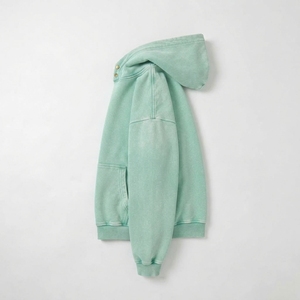 เสื้อฮู้ดดี้ผู้ชายคุณภาพสูง ล้างสีแบบแอซิดวอช ฟอกสีซีดแบบซันเฟด ดีไซน์ทำเก่าแบบดิสเทรส ผ้าฝ้าย 100% หนานุ่ม ทรงโอเวอร์ไซส์ สีพื้น สำหรับฤดูหนาว - Product Image 4