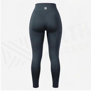 High Waist Full Length <b>Seamless</b> <b>Leggings</b> Solid Color With Logo Right Leg Four-Way Stretch Yoga Wear For Women - Product Image 2