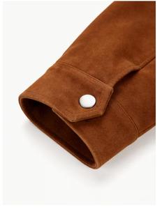 <b>Men</b> s Brown <b>Suede</b> Leather <b>Jacket</b> Workwear Style Turn-down Collar Zipper Closure Pockets Regular Fit Autumn Wear <b>Suede</b> Leather - Product Image 5