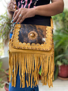 กระเป๋าถือหนังกลับหนังวัวแท้คุณภาพสูงคุณภาพระดับพรีเมียมกระเป๋าสะพายข้างหนังวัวแท้สไตล์ตะวันตกสไตล์โบฮีเมียน - Product Image 3