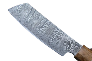 Service OEM, vente en gros, couteau de chef Santoku à lame fixe de 11 pouces, fait main, en acier Damas, manche en bois d'olivier et bois foncé, avec étui en cuir - Product Image 2