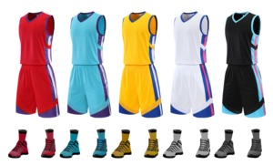 Ensemble d'uniformes de basketball avec accents bleus et roses, unisexe, adulte, respirant, en polyester, impression par sublimation - Product Image 6
