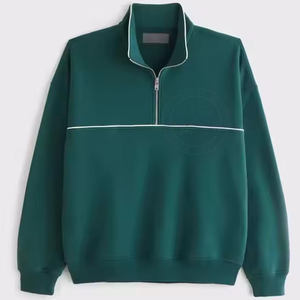 Sweat-shirt unisexe vert foncé à col zippé, manches longues, couleur unie, décontracté, en polyester tricoté, fermeture éclair, respirant - Product Image 1