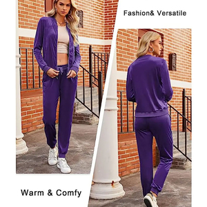 Survêtement sur mesure, nouvelle mode, pour femmes, dernier design, coton uni, deux pièces, velours, pour femmes - Product Image 2