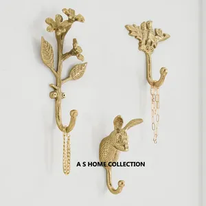 metal fancy golden color animal and flower design decorative wall hook for key and coat hangers