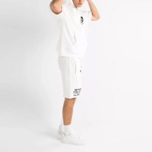 Wholesale Men White Zip-Up <b>Hoodie</b> and <b>Shorts</b> Set <b>Short</b> <b>Sleeve</b> Tracksuit with Graphic Print 100% Cotton High Street Winter - Product Image 2