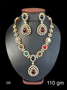 Ensemble de colliers traditionnels Navratna Kundan Polki, pierres précieuses multicolores, bijoux de mariage, bijoux de fête, tendance, disponible - Product Image 3