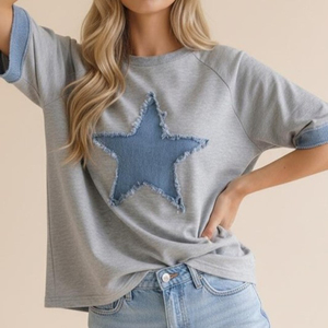 Custom Logo Wholesale Summer Loose Casual Regular Fit Vintage 100% Cotton Breathable Color Block Star <b>Patchwork</b> Neck T-<b>Shirt</b> Men - Product Image 3
