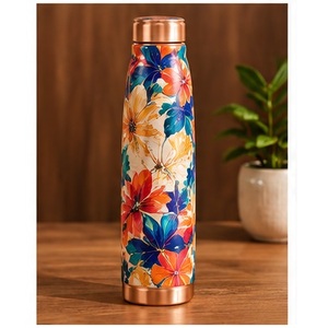 Handpainted Floral Cherry Blossom Copper <b>Thermos</b> With Copper Lid Portable Travel <b>Water</b> <b>Bottle</b> - Product Image 6