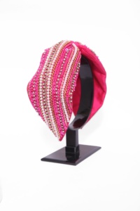 Nouveau serre-tête confortable bordeaux orné de perles de cristal pour femmes et filles, bandeau large fait main avec broderie de strass - Product Image 2