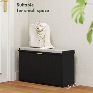 Black 31.5x10.2x18.7 Inches Shoe Storage <b>Bench</b> with <b>Padded</b> Seat Cushion and Flip Drawer Entryway <b>Bench</b> and Shoe Cabinet - Product Image 4