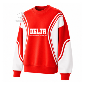 Delta |   Sigma |   Sudadera Theta Sorority para mujer, con bloques de color rojo y blanco, cuello redondo, manga larga, parafernalia griega - Product Image 2