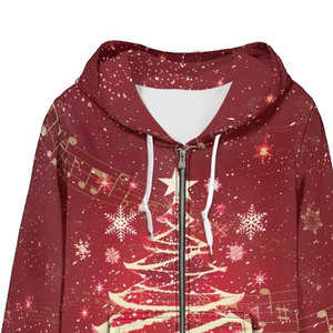 Sudadera con Capucha y Cremallera Completa con Estampado de Árbol de Navidad por Sublimación, Unisex, Casual, de Invierno, a la Moda, con Tu Propio Diseño Personalizado - Product Image 3