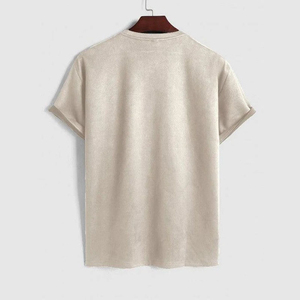 Conjunto de camiseta y pantalones cortos de algodón de color sólido para hombre, cuello redondo, ropa informal de verano, transpirable. - Product Image 3