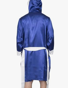 HAWK SPORTS INDUSTRIES Bata de Boxeo con Capucha Resistente, Azul y Blanco, Satén de Poliéster, Cómoda para Todas las Estaciones, Bata de Entrenamiento - Product Image 3