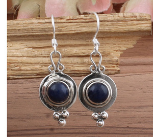 Boucles d'oreilles pendantes en argent sterling 925 massif, pierre précieuse lapis-lazuli naturelle, fabrication artisanale, vintage, luxe, pour mariage, anniversaire, cadeau, fête - Product Image 3