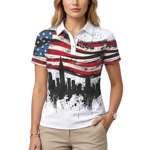Chemise à manches courtes pour homme, imprimé drapeau américain et silhouette urbaine, décontractée, respirante, infroissable, en tricot Spandex/Nylon, avec poche, blanche - Product Image 3